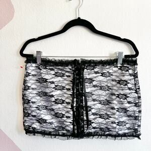 Mesh Lace Up Skirt, Y2K Grunge Fairycore Coquette‎ Clubwear Large Gothic